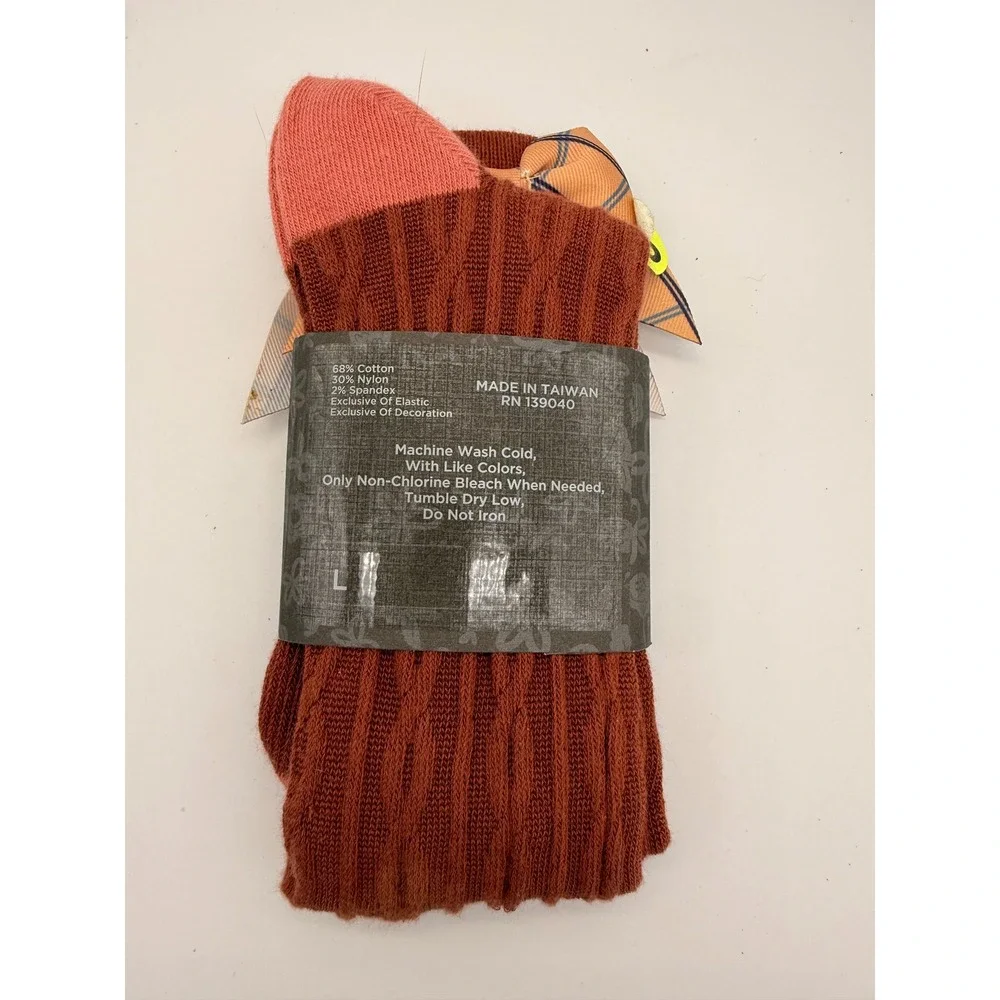 Matilda Jane Knee High Socks Girls Large Rust Cable Knit Plaid Bow Boutique